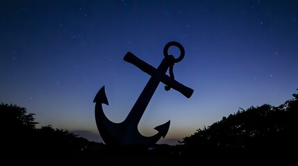 Wall Mural - silhouette of a large anchor sculpture in a coastal park under a quiet night sky