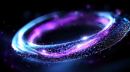 Poster - Luminous cosmic spiral with glowing blue and purple particles creating magical light trail effect against dark background, radiating ethereal energy and motion.