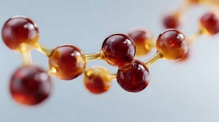 Poster - Red glossy molecular structure with interconnected spheres and golden bonds against light background, representing scientific concept or chemical compound.