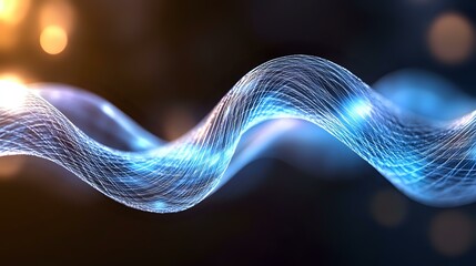 Aufkleber - Glowing blue wave lines with light effects on dark background create dynamic flowing motion pattern for technology and science designs.
