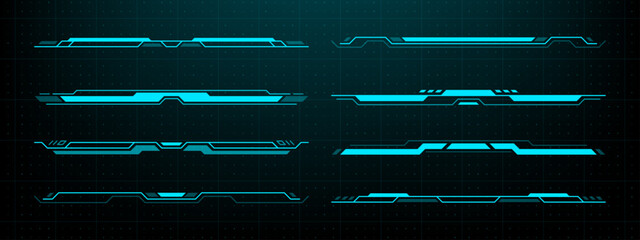 Fototapete - Set of blue futuristic hud elements. Head up display interface with neon bright lines. Modern hi tech design template. Vector graphics.