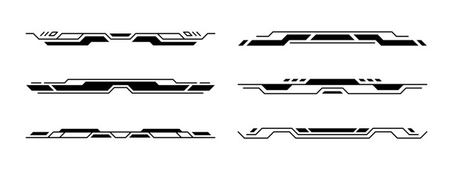 Fototapete - Set of black futuristic digital headers for user interface. Technology hud elements on white background. Sci fi vector illustration for graphic design.