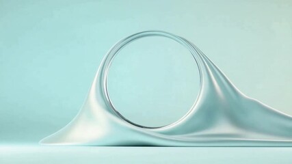 Poster - Elegant Glass Structure: A mesmerizing glass structure with flowing fabric against a serene, gradient background, symbolizing seamless integration and modern design.