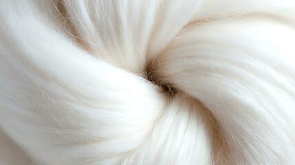 Poster - Luxurious white silky hair texture in macro shot showing smooth, glossy strands twisted in spiral pattern, creating elegant flowing curves and highlights.