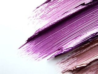 Poster - Metallic pink and rose gold smear texture on white background shows cosmetic product swatch with shimmering pearl effect. Makeup artistry and beauty concept.