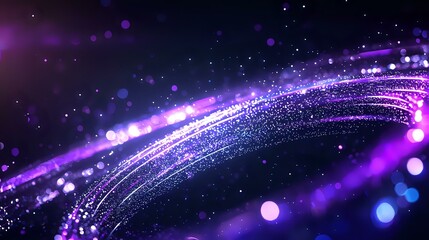 Aufkleber - Glowing purple and blue particles flow in curved lines against dark background with bokeh light effects and sparkles creating magical atmosphere.