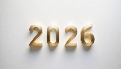 Poster - golden 2026 number design casting elegant shadows on white textured wall, ideal for new year web banner, corporate greeting card, branding, or minimalist holiday print graphic

