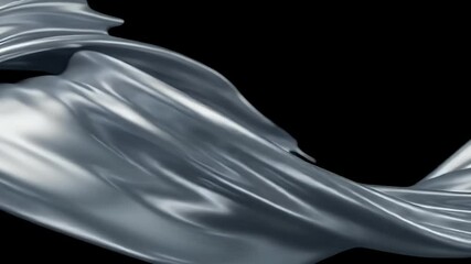 Abstract Silver Metallic Swirl Fluid Texture Flowing Motion on Black Background