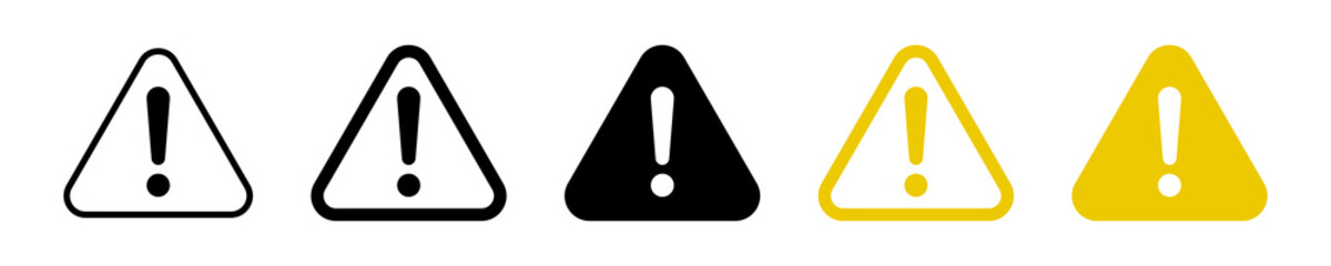 Poster - Set of warning icons in black, and yellow triangles with exclamation marks. for safety, hazard, emergency, alerts, errors, and important notifications