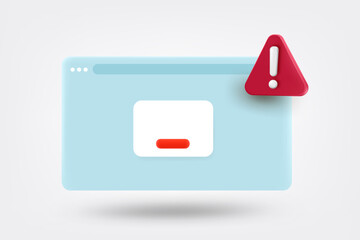 Aufkleber - Browser window with red exclamation sign. 3d vector illustration