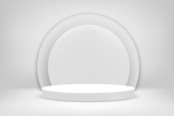 Poster - Bright white interior scene with round pedestal