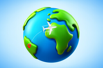 Poster - Air travel concept with aircraft and globe with map pin. 3d vector illustration