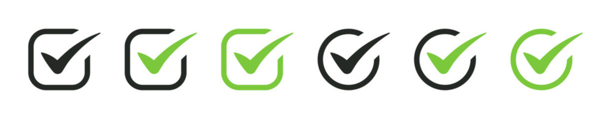 Aufkleber - check mark icon button set. check box icon with right or correct buttons and yes checkmark tick box icons - checkbox symbol sign. check mark box square frame. vector illustration