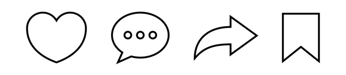 Fototapete - Like, comment, share icon buttons and save to favorite and love heart flat icon , Social media notification icons. emoji post reactions - Add to favorite icon set. editable stroke