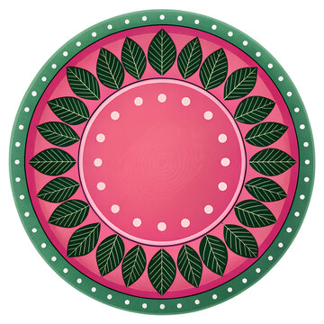 Pink and green decorative plate isolated on transparent background