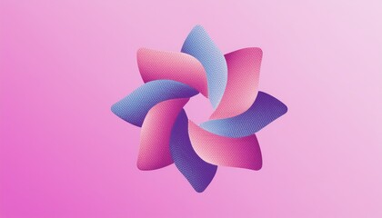 Poster - abstract 3d geometric sculpture with soft spiked petal shapes in blue and pink gradient on pastel background for modern web design, branding concept, tech ad, or digital art presentation

