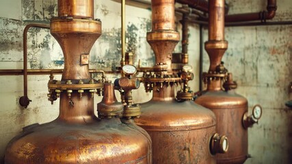 Poster - A collection of copper pots lined up together