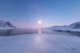 cold arctic landscape with low sun