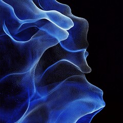 Leinwandbilder - A blue digital wave pattern against a black background showing abstract flowing shapes and light points