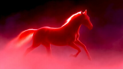 Aufkleber - A stunning red horse moves gracefully through a mystical fog. This image captures the beauty and strength of the horse, creating a powerful visual impact. Ideal for artistic and fantasy themes. AI