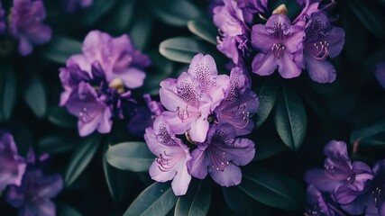 Poster - A bunch of vibrant purple flowers with green leaves