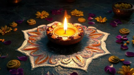 Aufkleber - A lit candle surrounded by flowers and petals