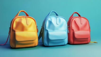 Poster - Three colorful backpacks on a blue background