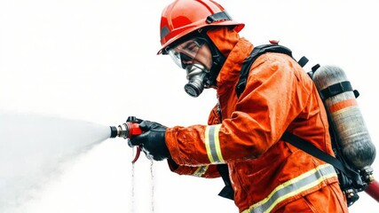 Poster - A firefighter is seen spraying water onto a fire hydrant, demonstrating emergency services equipment