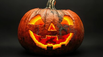 Aufkleber - A Halloween-themed image of a pumpkin with a carved face on a black background