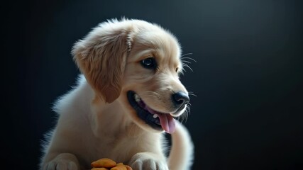Poster - A curious puppy enjoying its meal from a plate