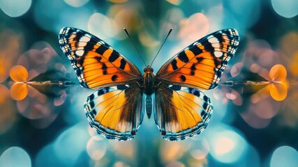 Poster - A single butterfly perched on a tree branch, with delicate wings and vibrant colors