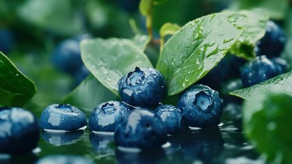 Poster - Fresh blueberries submerged in water, ideal for use in recipes or product photography