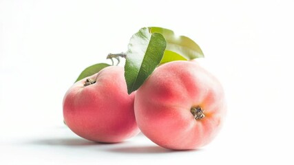 Poster - Peaches and leaves on a white background