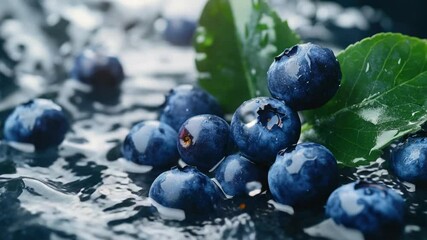 Poster - Fresh blueberries with water droplets, perfect for food or drink concepts