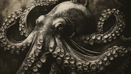 Poster - A black and white photograph of an octopus in its natural habitat