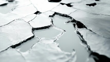 Poster - A close-up view of the cracks on an icy surface, suitable for use in images about nature, winter scenes, or abstract concepts