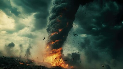 Wall Mural - a powerful tornado forms in the clouds before touching down, with a dark and ominous sky
