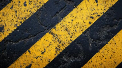 Poster - Close-up of a yellow and black striped road surface, perfect for highlighting safety measures or infrastructure projects