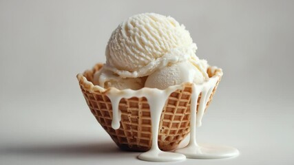 Poster - A delicious waffle filled with three generous scoops of ice cream, perfect for a sweet treat or dessert