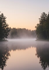  Tranquil lake at dawn with mist