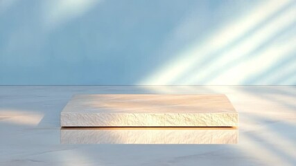 Aufkleber - Minimalist Display Stand: A serene product presentation scene, featuring a minimalist marble surface illuminated by soft, natural light.