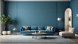 © Veggymulyanto - Elegant Teal Living Room Interior Design with Plush Sofa and Neutral Accents