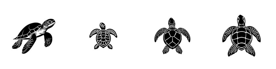 Poster - Icon set featuring different turtle designs showcasing varying sizes and details for creative projects and applications