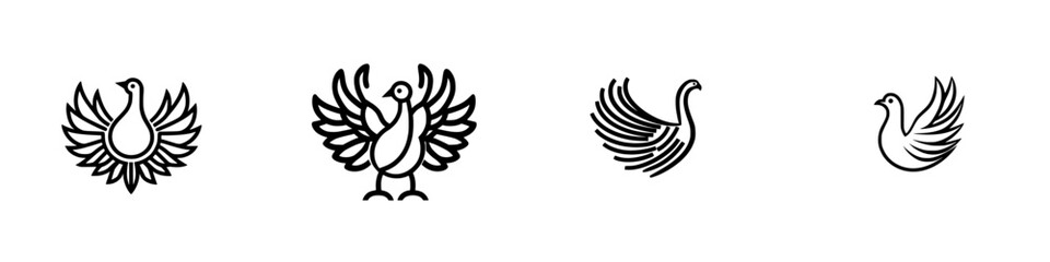 Poster - Icon set featuring stylized bird designs showcasing varying positions and detailed wing patterns for creative projects