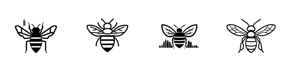Poster - Icon set featuring stylized bee designs showcasing various patterns and details for diverse applications in graphic design projects