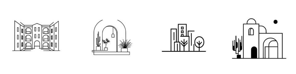 Poster - Stylish icon set featuring modern architectural designs and interior elements suitable for various creative projects
