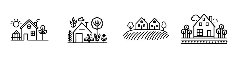 Poster - Collection of minimalist house icons featuring various designs and landscapes