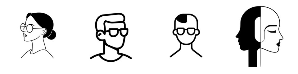 Poster - Icon set showcasing diverse profiles in minimalist design with glasses, suitable for various digital applications