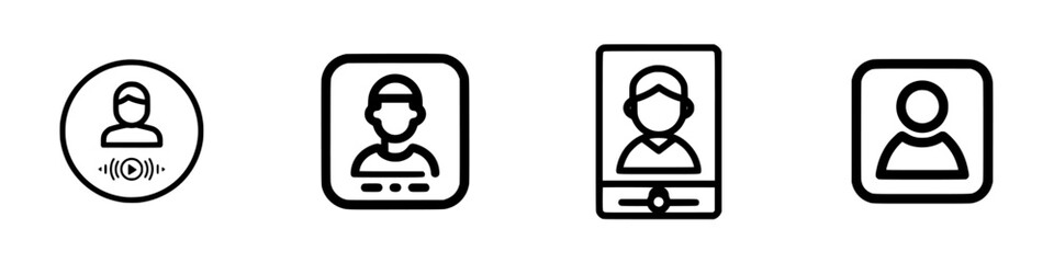 Poster - Set of four minimalistic icons representing user profiles and audio interactions in a digital design