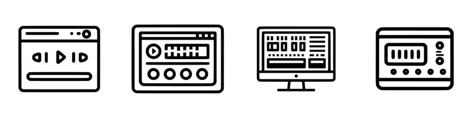Poster - Icon set featuring various media player designs and user interfaces for digital entertainment applications